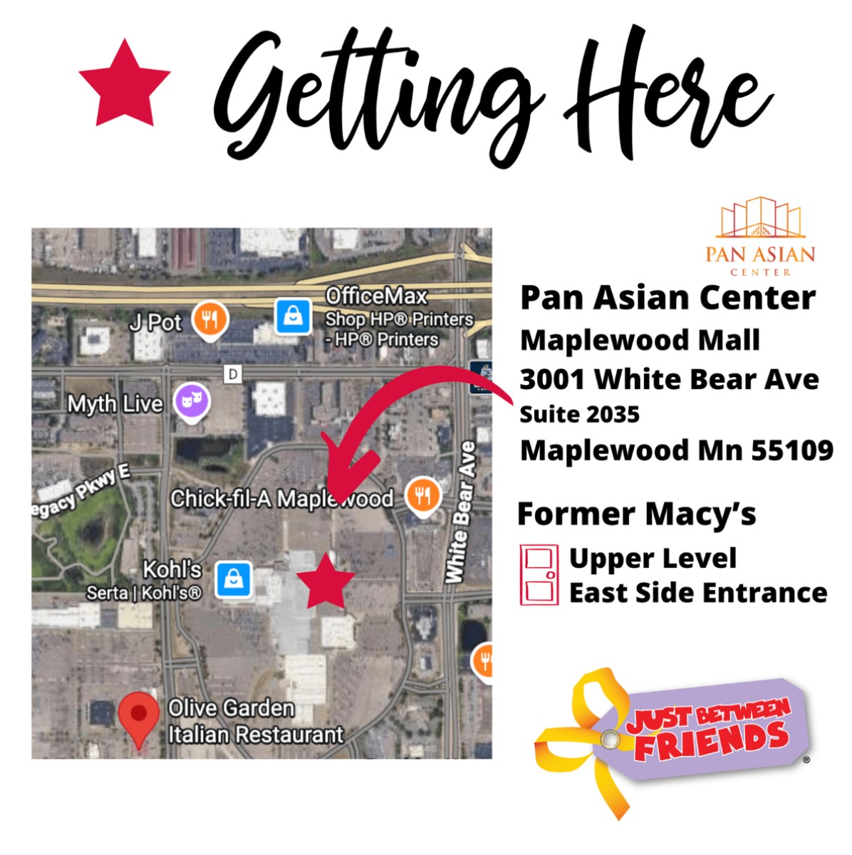 Map of where we are located (north side of Maplewood Mall- upper level east side entrance)